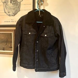 Black denim and Sherpa lined jean jacket